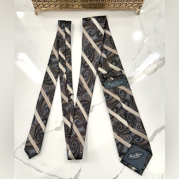 Pronto Uomo Platinum - Handmade Silk Tie - Paisley Overlaid with Stripes - EUC - Picture 10 of 14